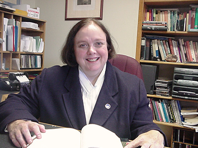 Interim Minister Rev. Mary Moore at her Desk